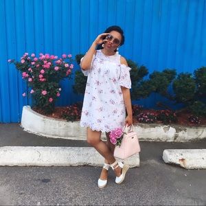 Cold Shoulder Crochet/Eyelet Floral Dress